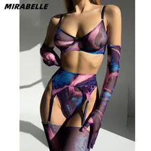 MIRABELLE Tie Dye Lingerie for Ladies Lace Underwear With Stockings And Gloves New in Womens Sleepwear Transparent Bra Outfits