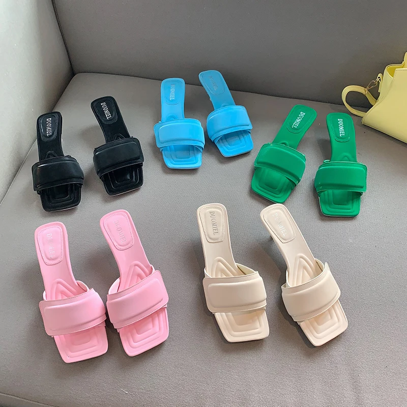 2022 New Arrivals Women Slippers Open Toe Candy Color Summer Outside Slides Mules Shoes Thin Mid Heels Black Blue Green Pink 
2022 New Arrivals Women Slippers Open Toe Candy Color Summer Outside Slides Mules Shoes Thin Mid Heels Black Blue Green Pink