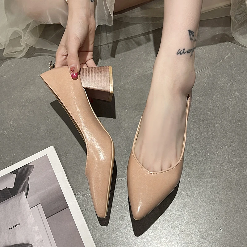 Retro Heeled Shoes Women 2022 Spring Pointed Toe Elegant Shallow Female Pumps Fashion Thick Heel Designer Heel Shoes 
Retro Heeled Shoes Women 2022 Spring Pointed Toe Elegant Shallow Female Pumps Fashion Thick Heel Designer Heel Shoes