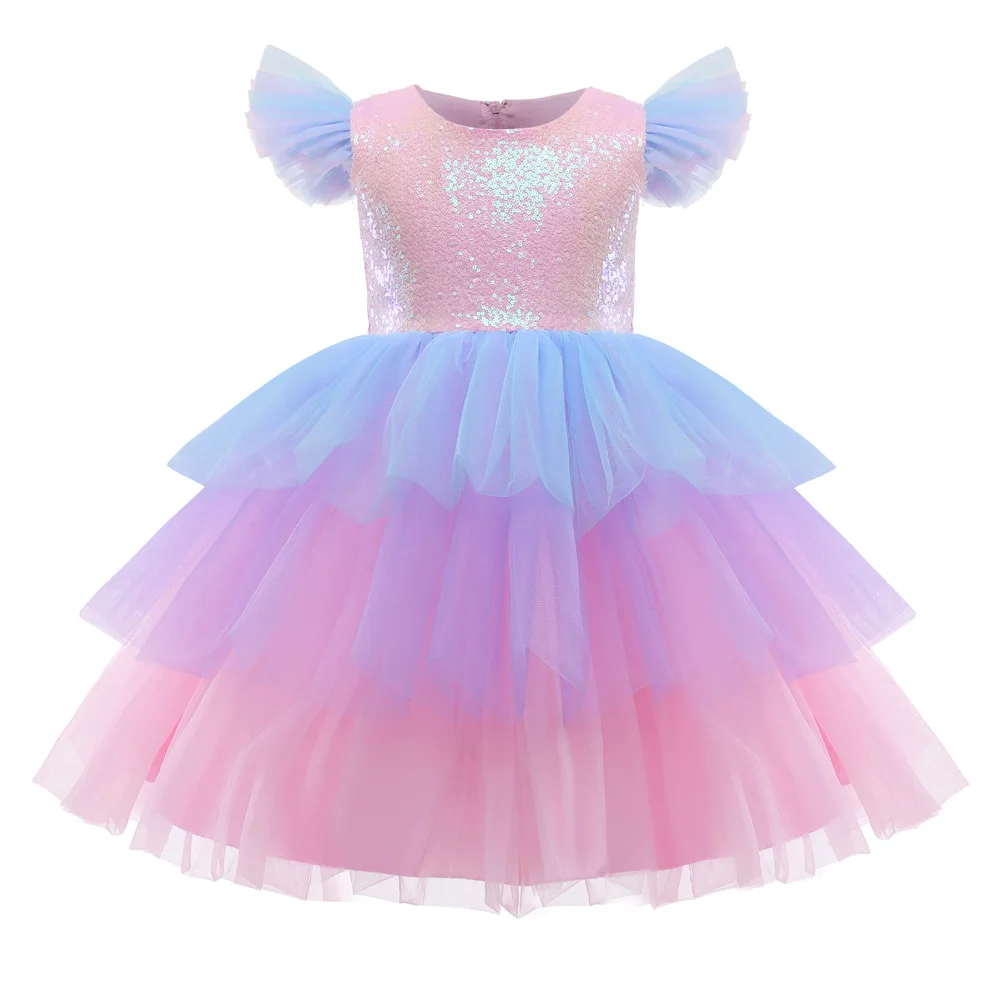 Платье для девочек детская летняя одежда сетчатые праздвечерние платья с