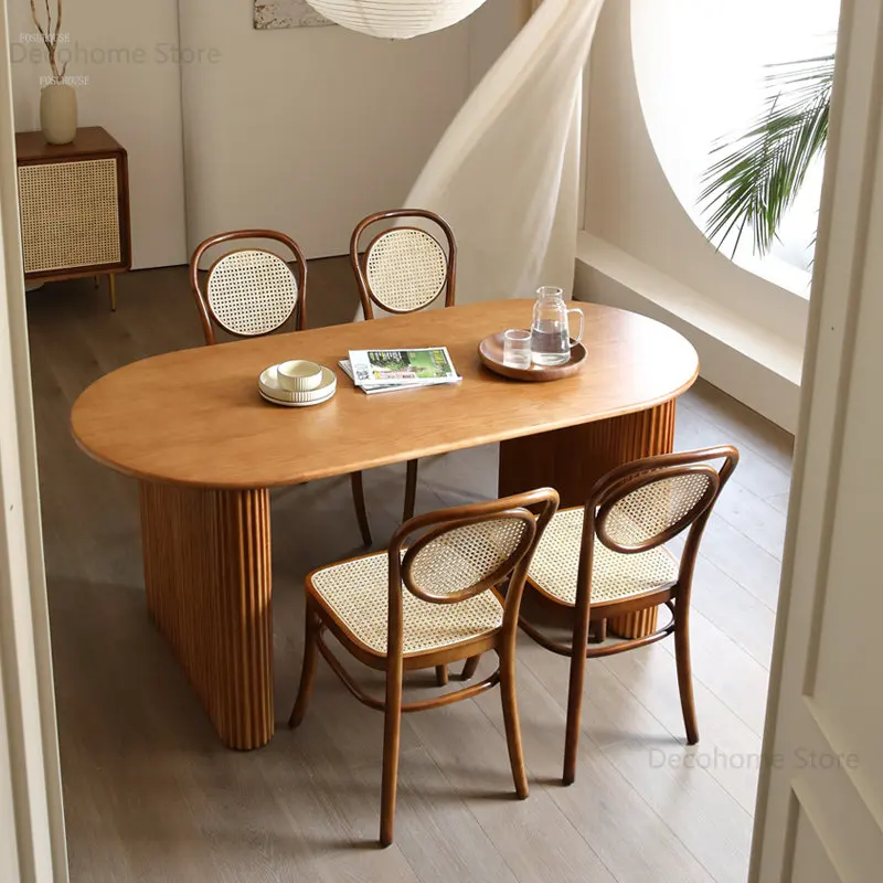 

Японские обеденные столы из ротанга, кухонный Современный дизайнерский Прямоугольный Обеденный стол из массива дерева, скандинавские столы для дома и дома, мебель