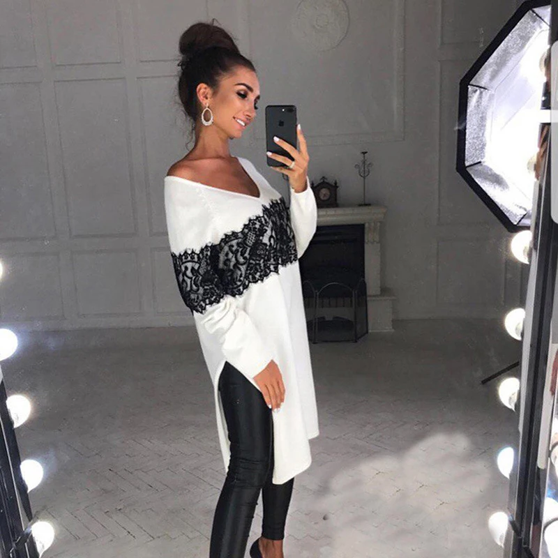 Womens Long Sleeve V Neck Autumn Casual Mid Dress Side Split Pullovers Female Lady Warm Lace Stitching Dresses
Womens Long Sleeve V Neck Autumn Casual Mid Dress Side Split Pullovers Female Lady Warm Lace Stitching Dresses