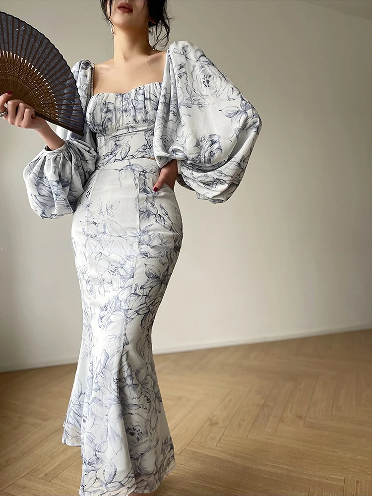 Sleeve Dresses Suit Summer Club Lady Vestido Outfits Vintage Floral Print Dress Set For Women Square Neck Fluffy
Sleeve Dresses Suit Summer Club Lady Vestido Outfits Vintage Floral Print Dress Set For Women Square Neck Fluffy