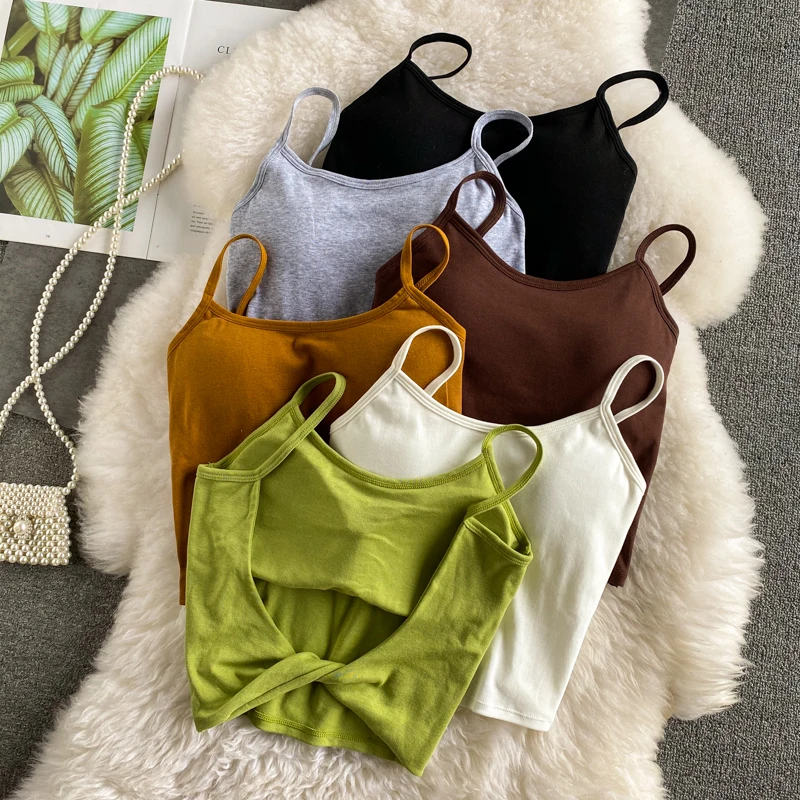 2022 summer new crop tops sexy spaghetti strap tanke top women built in bra off shoulder solid color sleeveless camisole ins
2022 summer new crop tops sexy spaghetti strap tanke top women built in bra off shoulder solid color sleeveless camisole ins