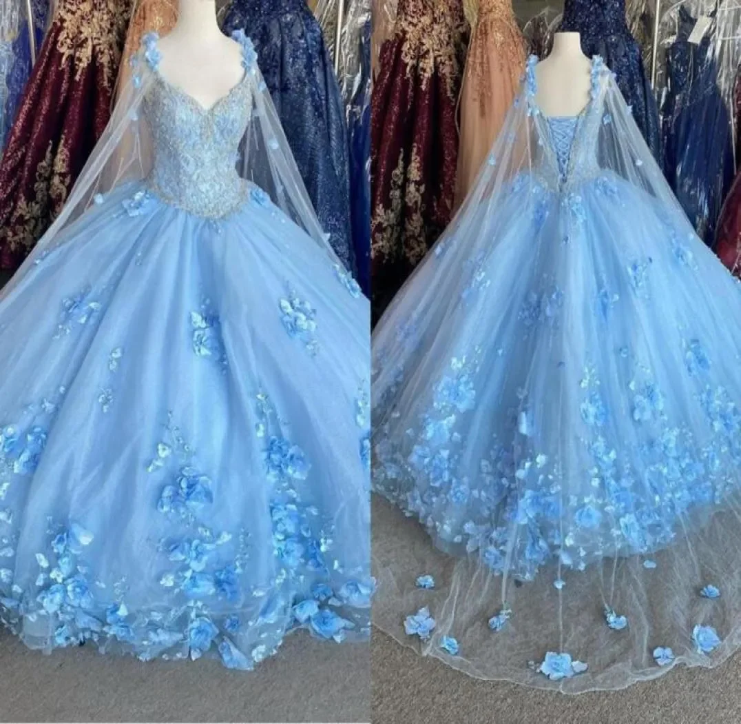 Iridescent Sweetheart Bahama Blue 3D Flowers Quinceanera Wrap Crystal Beaded Evening Gowns Classic Lace Up Sweet 16 Dress
Iridescent Sweetheart Bahama Blue 3D Flowers Quinceanera Wrap Crystal Beaded Evening Gowns Classic Lace Up Sweet 16 Dress