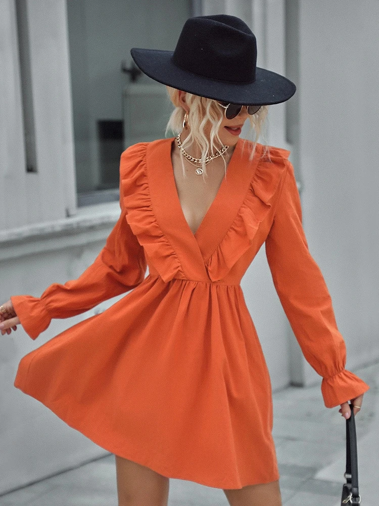 Women Solid Color Long Sleeve V Neck Casual Mini Dress Autumn Exotic High Waist Luxury Party Fashion Sexy Dresses Clothe 2022
Women Solid Color Long Sleeve V Neck Casual Mini Dress Autumn Exotic High Waist Luxury Party Fashion Sexy Dresses Clothe 2022