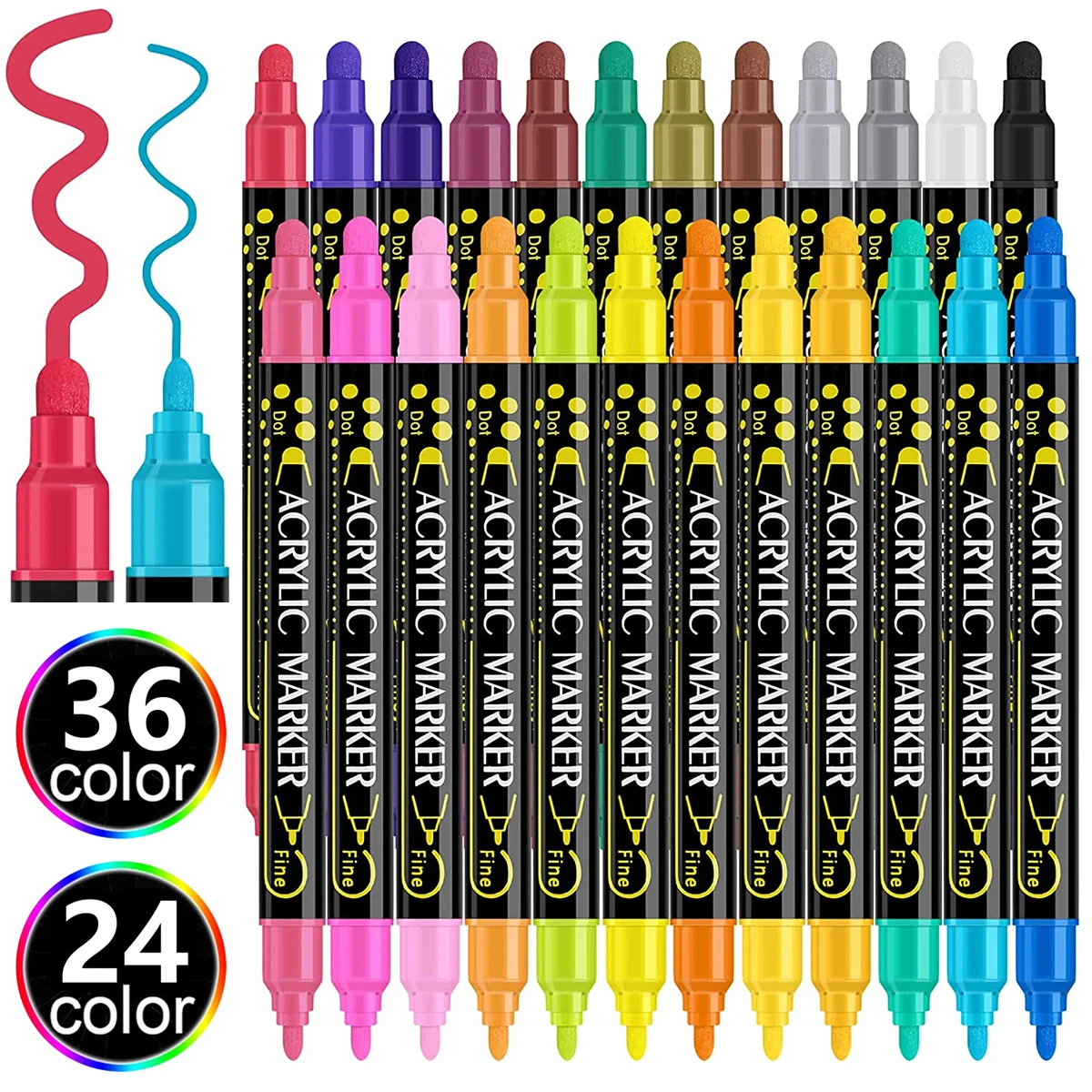 Dual Tip Acrylic Paint Pens 24/36 Colors Water-Based Acrylic Paint Markers with Fine Tip and 1-5mm Round Tip Quick Dry Ink Paint
Dual Tip Acrylic Paint Pens 24/36 Colors Water-Based Acrylic Paint Markers with Fine Tip and 1-5mm Round Tip Quick Dry Ink Paint