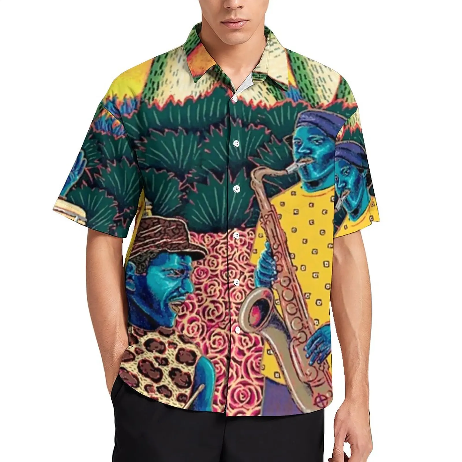 

Jazz Festivals Print Casual Shirt Jazz Heritage 1997 Beach Loose Shirt Hawaiian Retro Blouses Short-Sleeve Design Oversized Tops