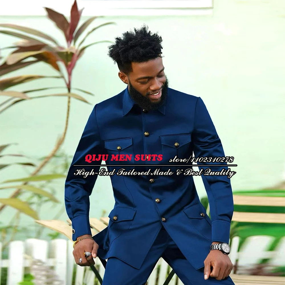 African Suits Men Business Party Stand Collar Single Breasted Blazer Sets Navy 2 Pieces Costume Homme De Luxe Pour Le Mariage
African Suits Men Business Party Stand Collar Single Breasted Blazer Sets Navy 2 Pieces Costume Homme De Luxe Pour Le Mariage