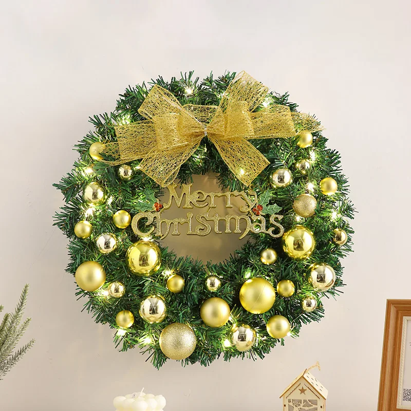 

Рождественский золотой венок 40/50 см, Рождественская гирлянда с шариками, подвесное Рождественское украшение для входной двери, новый год, для дома