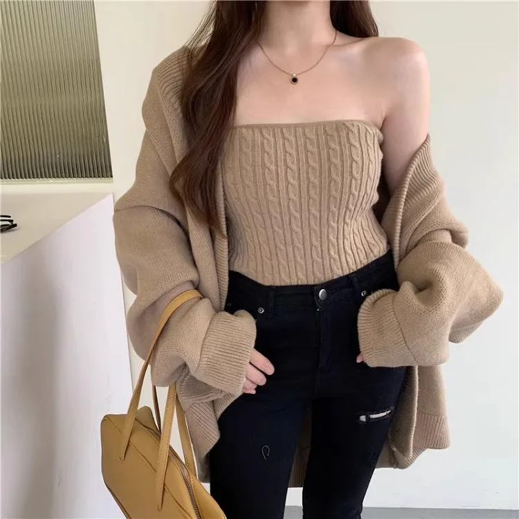 Винтажный жилет без бретелек Fried Dough Twists женский свободный вязаный кардиган