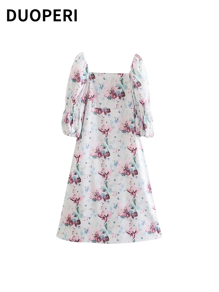 DUOPERI Women Fashion Floral Printed Midi Dress Square Collar Half Puff Sleeves Back Zipper Female Chic Lady Summer Short Dress
DUOPERI Women Fashion Floral Printed Midi Dress Square Collar Half Puff Sleeves Back Zipper Female Chic Lady Summer Short Dress