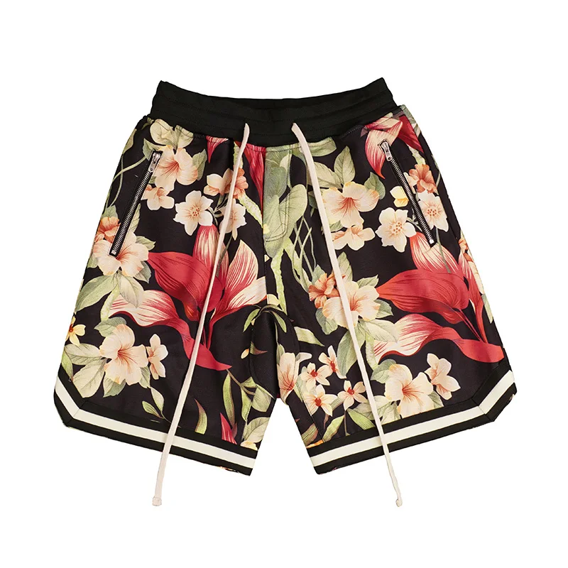 

Floral Print Men's Summer Shorts Cotton Casual Front Lace Up Shorts Korte Broek Mannen Kurze Hosen Herren