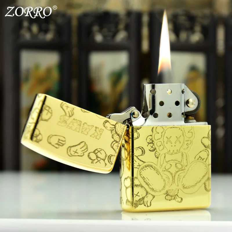 Genuine Zorro Pure Copper Brass Sesame Street brass Windproof Kerosene Lighter Mirror Carving
Genuine Zorro Pure Copper Brass Sesame Street brass Windproof Kerosene Lighter Mirror Carving