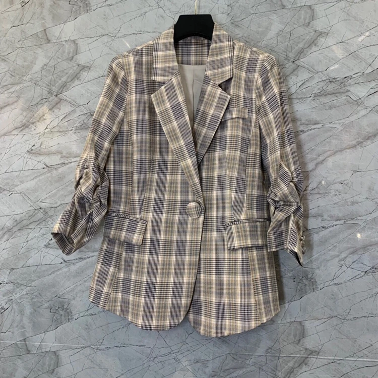 2022 new women fashion one button three-quarter sleeve plaid pleated sleeve temperament suit 308
2022 new women fashion one button three-quarter sleeve plaid pleated sleeve temperament suit 308