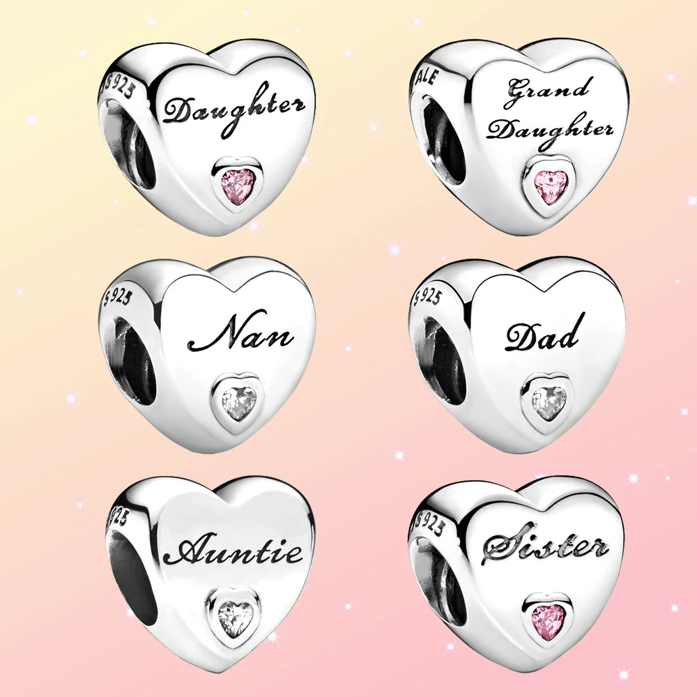 925 Silver Family Members Heart Charm Fit Pandora Trendy Party Bracelet Necklace Making Romantic Jewelry Gift For Girls 
925 Silver Family Members Heart Charm Fit Pandora Trendy Party Bracelet Necklace Making Romantic Jewelry Gift For Girls