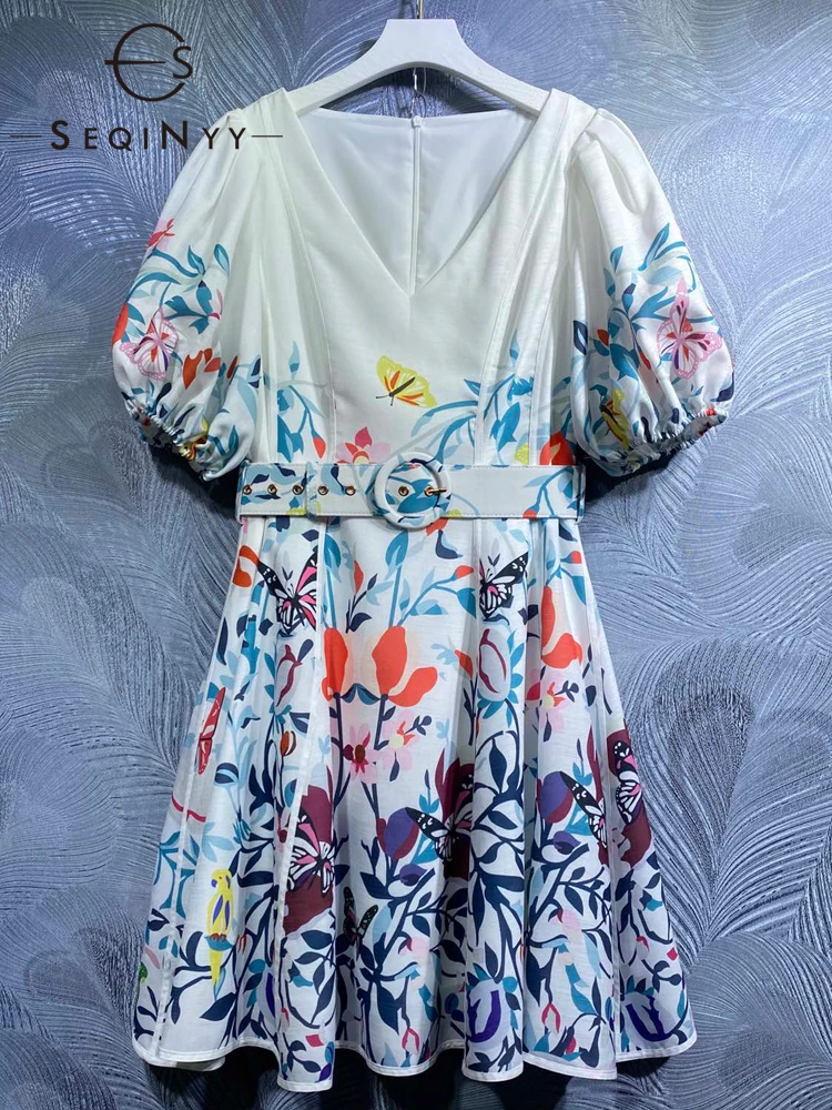 SEQINYY Casual Mini Dress Summer Spring New Fashion Design Women Runway High Street Vintage Flowers Print Puff Sleeve Belt
SEQINYY Casual Mini Dress Summer Spring New Fashion Design Women Runway High Street Vintage Flowers Print Puff Sleeve Belt