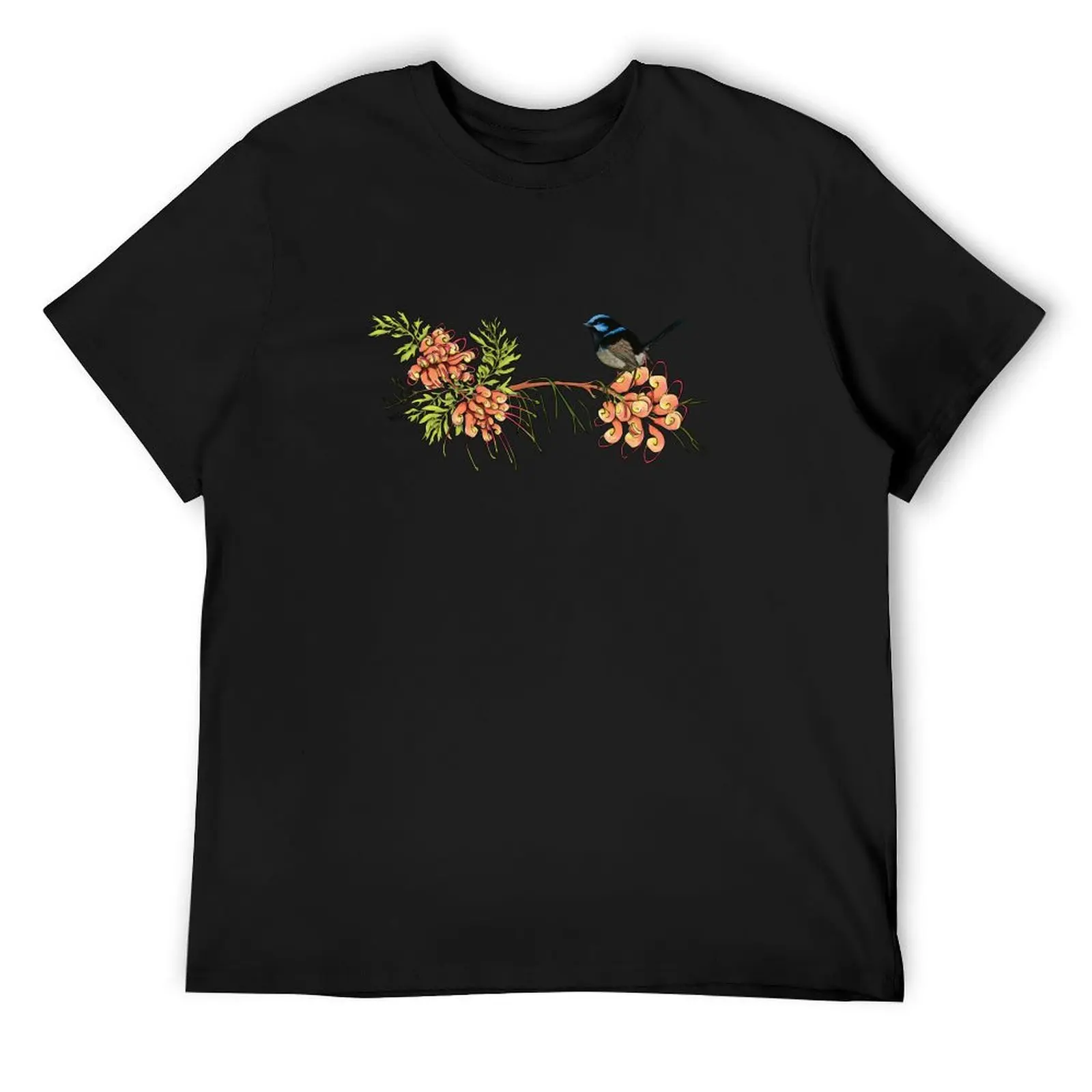 Футболка Fairy Wren and Grevillea винтажная дешевая мужская дизайнерская футболка