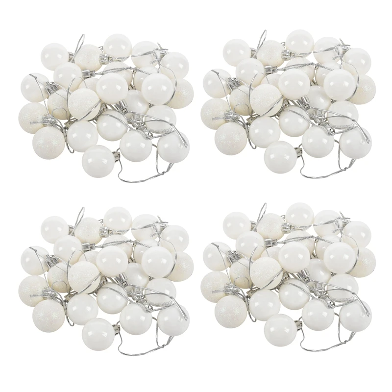 

96Pcs Chic Christmas Baubles Tree Plain Glitter XMAS Ornament Ball Decoration White