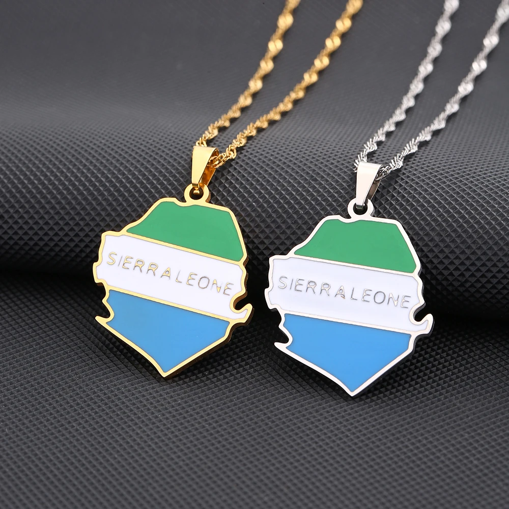 Enamel Drop Oil Sierra Leone Map Flag Pendant Necklace For Women Girls Stainless Steel Sierra Leonean Jewelry Ethnic Party Gifts
Enamel Drop Oil Sierra Leone Map Flag Pendant Necklace For Women Girls Stainless Steel Sierra Leonean Jewelry Ethnic Party Gifts