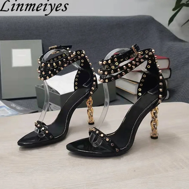 Runway High Heels Sandals Women Genuine Rivet Ankle Strap Prom Shoes Strange Metal Heels Sandals Woman Summer Sandalias Mujer 
Runway High Heels Sandals Women Genuine Rivet Ankle Strap Prom Shoes Strange Metal Heels Sandals Woman Summer Sandalias Mujer