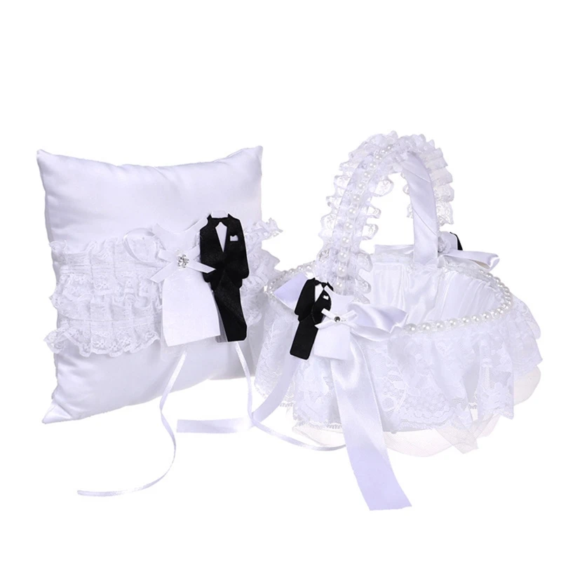 Ring Bearer Pillow Wedding Flower Girl Basket with Lace & Pearls White Satin Collection Small Flower Baskets with Handle
Ring Bearer Pillow Wedding Flower Girl Basket with Lace & Pearls White Satin Collection Small Flower Baskets with Handle