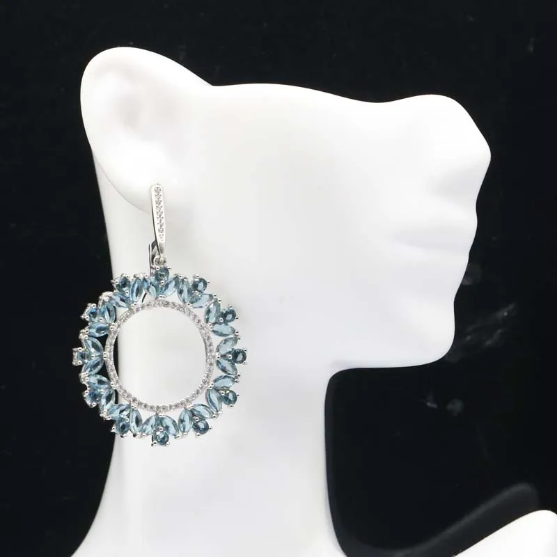 54x35mm Romantic Long Created Pink Kunzite London Blue Topaz White CZ Gift For Sister Wedding Silver Earrings 
54x35mm Romantic Long Created Pink Kunzite London Blue Topaz White CZ Gift For Sister Wedding Silver Earrings