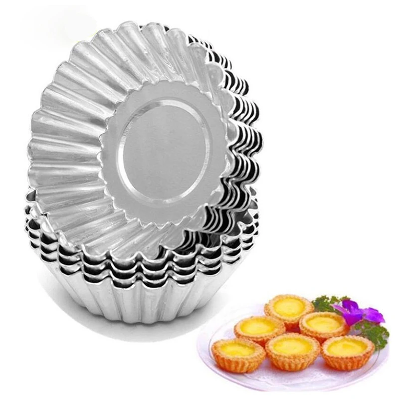 

5PCS Cupcake Egg Tart Mold Reusable Aluminum Alloy Cookie Pudding Mould Nonstick Baking Mold Pastry Tools