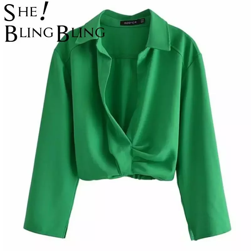 SheBlingBling 2021 Traf Women Casual Green Blouses Deep V Wrist Sleeve Ruched Draped Slim Cropped Shirts Female Petites Tops 
SheBlingBling 2021 Traf Women Casual Green Blouses Deep V Wrist Sleeve Ruched Draped Slim Cropped Shirts Female Petites Tops