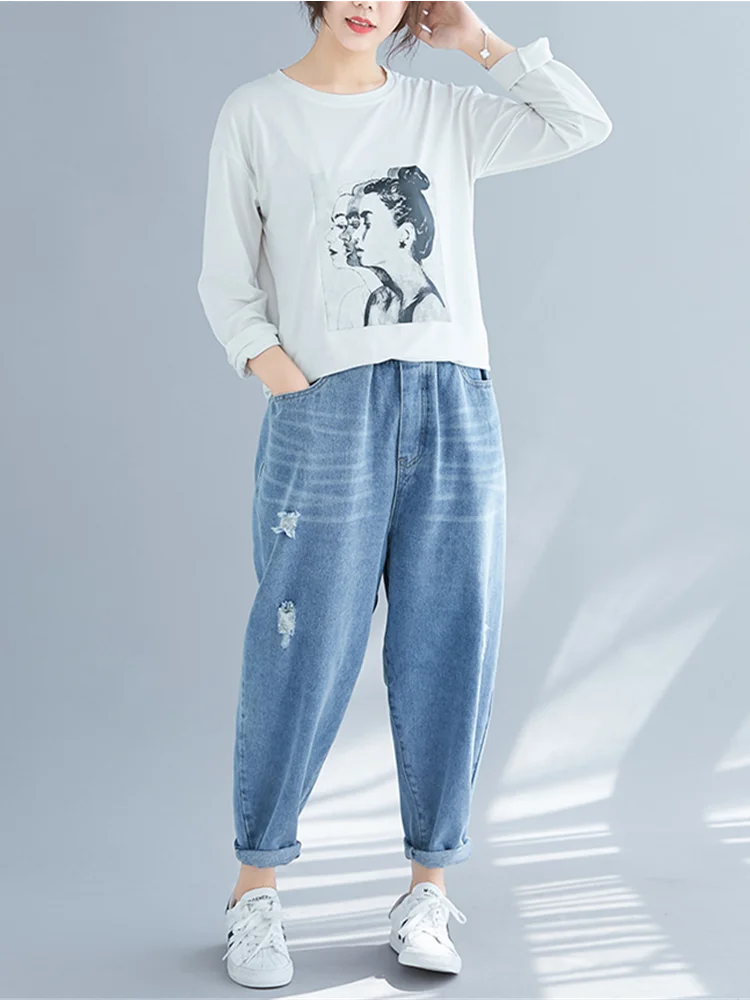 2022New Spring Summer Women's Oversize Clothing Elastic Waist Small Hole Casual Ninth Baggy Jeans Woman Pants Ripped Jeans
2022New Spring Summer Women's Oversize Clothing Elastic Waist Small Hole Casual Ninth Baggy Jeans Woman Pants Ripped Jeans