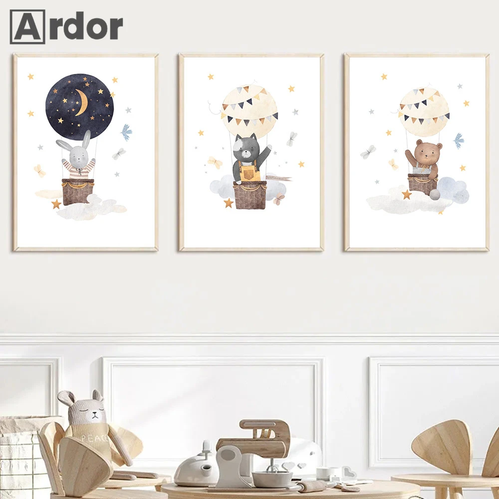 Cartoon Rabbit Bear Art Painting Nursery Canvas Print Picture Hot Air Balloon Poster Nordic Wall Pictures Baby Kids Room Decor
Cartoon Rabbit Bear Art Painting Nursery Canvas Print Picture Hot Air Balloon Poster Nordic Wall Pictures Baby Kids Room Decor
