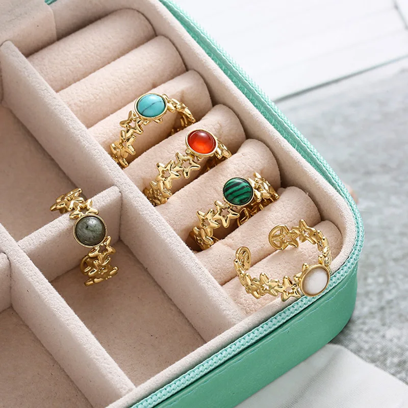 New in Star Natural Stone Inlay Rings for Women Trendy Stainless Steel Adjustable Opening Ring Party Wedding Jewelry Accessories
New in Star Natural Stone Inlay Rings for Women Trendy Stainless Steel Adjustable Opening Ring Party Wedding Jewelry Accessories