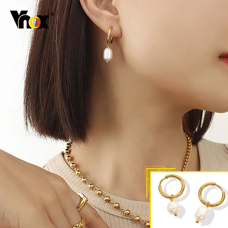 Vnox Dainty Women Earrings, Elegant Stainless Steel Hoop with Simulated Pearl Drop, Slim Girls Street Ear Jewelry
Vnox Dainty Women Earrings, Elegant Stainless Steel Hoop with Simulated Pearl Drop, Slim Girls Street Ear Jewelry
