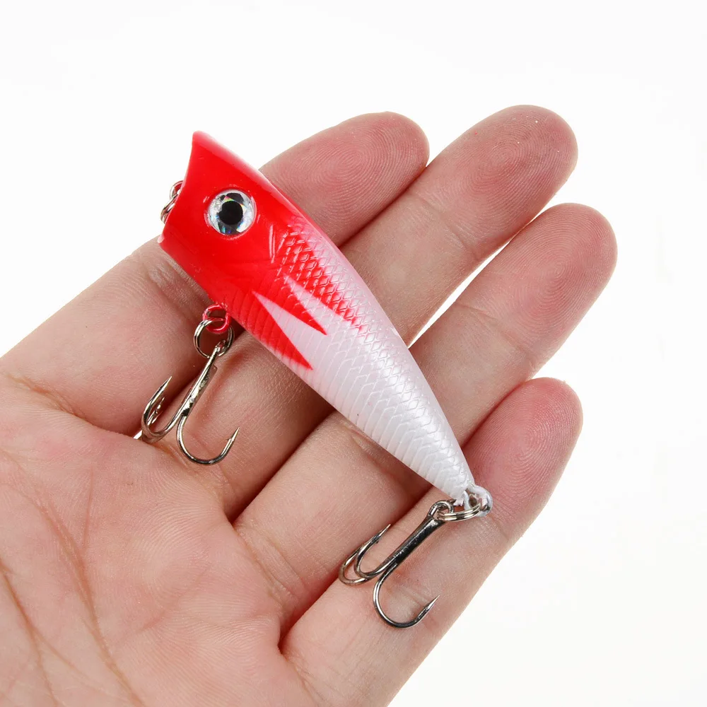 

1pc Popper Fishing Lure 6cm 6.5g Hard Bait Artificial Topwater Bass Trout Pike Wobbler Fishing Tackle with 2 Treble Hooks