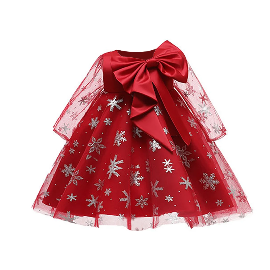 

Детские платья принцессы для малышей, Рождественский вечерний костюм для маленьких девочек, платье из фатина с большим бантом для младенцев на 1-й день рождения