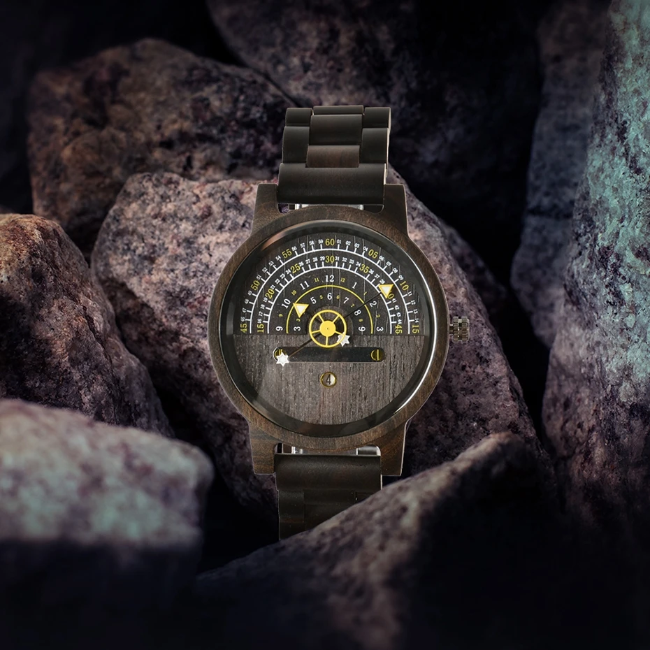 Retro Men's Watches Geometric Semicircle Display Luminous Triangle Pointer Aviator Watch Simple Ebony Wooden Band Wristwatches
Retro Men's Watches Geometric Semicircle Display Luminous Triangle Pointer Aviator Watch Simple Ebony Wooden Band Wristwatches