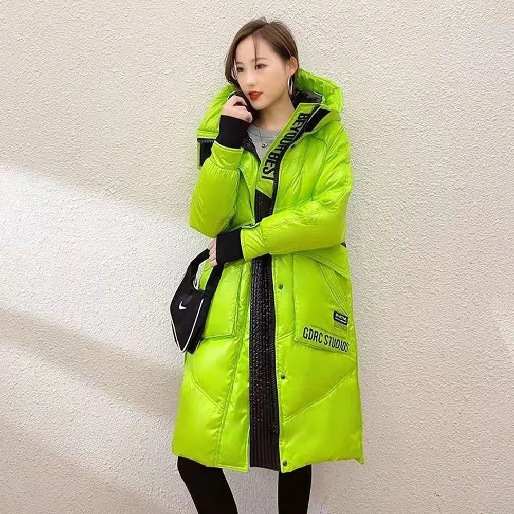 

Hooded Parkas Women's Winter 2022 Glossy Shiny White Duck Down Coat Rainproof Long Puffer Jacket Overcoat Female Snow Outwear