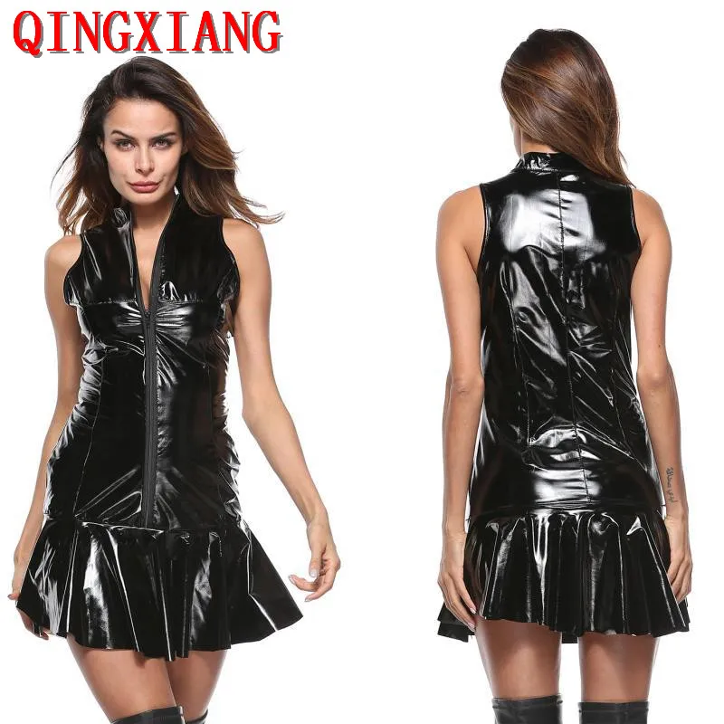 2020 S-5XL Women Plus Size Bodydoll Hot Front Zipper Sexy Lingerie Faux Leather Costumes Erotic High Neck Black Short Mini Dress
2020 S-5XL Women Plus Size Bodydoll Hot Front Zipper Sexy Lingerie Faux Leather Costumes Erotic High Neck Black Short Mini Dress