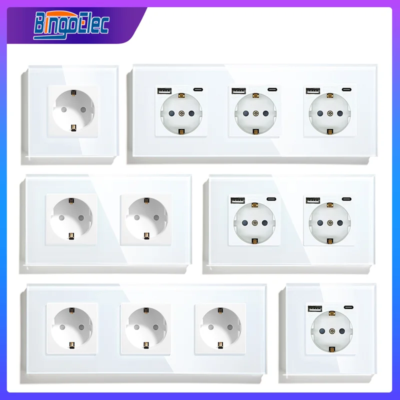 EU Standard Sockets Power Single Socket Crystal 16A USB Socket Double Outlet Type-C Triple Wall Outlets EU Glass Wall Mounted 
EU Standard Sockets Power Single Socket Crystal 16A USB Socket Double Outlet Type-C Triple Wall Outlets EU Glass Wall Mounted