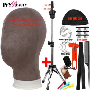 New Face Manikin Canvas Block Wig Head Set With Adjustable Mini Tripod Stand Mannequin Head For Wigs Making With Wig Caps T Pins