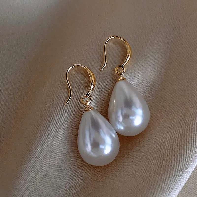 

Minar Classic Water Drop Simulated Pearl Drop Earrings for Women Female Gold Color Alloy Big Pearls Hanging Dangle Earrings Gift