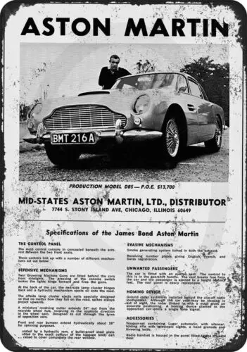 1966 Джеймс Бонд Астон Мартин репродукция винтажного образа металлический знак 8x12