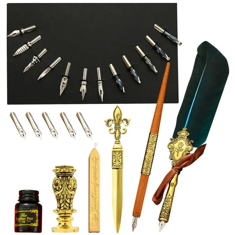 Feather Pen And Ink Set Vintage Calligraphy Dip Pen Kit Dip Pen Sealing Wax Seal Stamp Envelope Tool Best Gift Kit For Writing
Feather Pen And Ink Set Vintage Calligraphy Dip Pen Kit Dip Pen Sealing Wax Seal Stamp Envelope Tool Best Gift Kit For Writing
