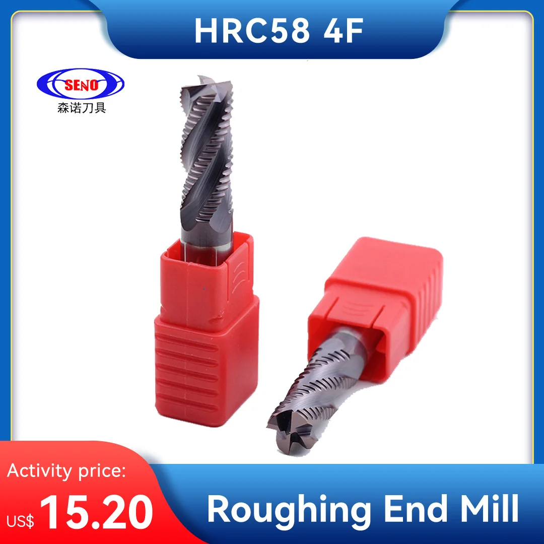 SENO HRC58 Carbide Roughing End Mill 4 Flutes Tungsten Steel Coarse Skin Milling Cutter Hard Endmills Alloy CNC Lathe Machining
SENO HRC58 Carbide Roughing End Mill 4 Flutes Tungsten Steel Coarse Skin Milling Cutter Hard Endmills Alloy CNC Lathe Machining
