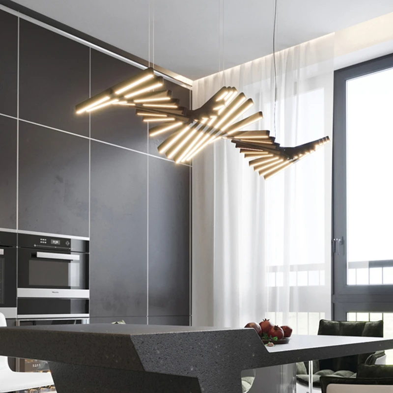 

Pendant Light Led Art Chandelier Lamp Modern new piano wave fish bone designer office restaurant bar room decor