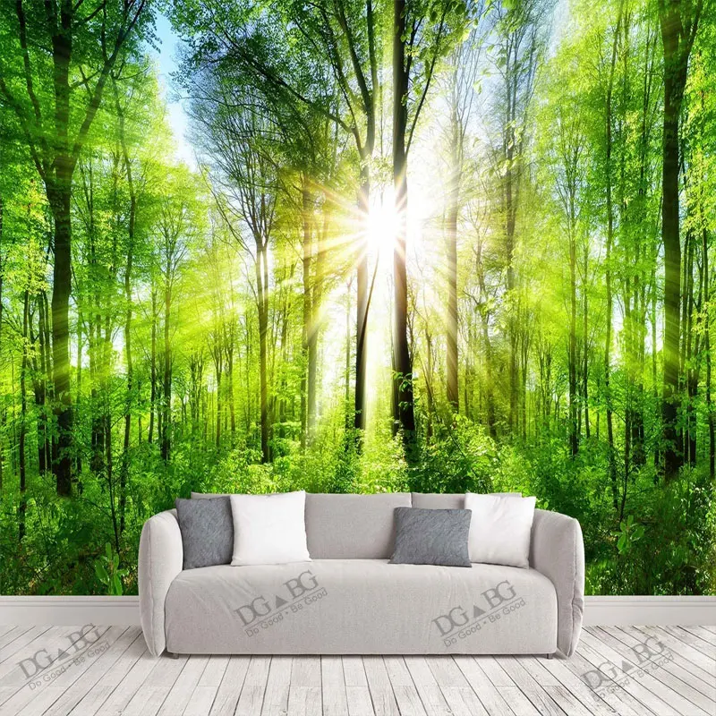 

Luxury Wallpaper Foggy Green Forest Large Nature Landscape Wall Murals Scenery Jungle Bedroom Woodland Trees Art Decor Paintings