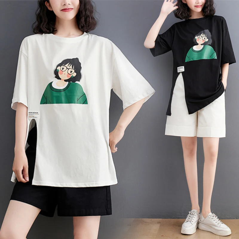 Cartoon Aging Short Sleeve T-shirt Women's 2022 Summer Irregular Split Hem Top 
Cartoon Aging Short Sleeve T-shirt Women's 2022 Summer Irregular Split Hem Top