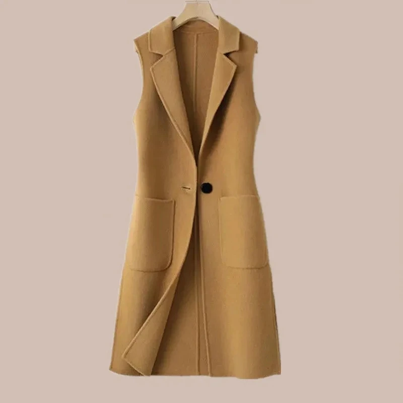 2023 Autumn Winter New Women Jacket Mid Long Woolen Vest Female Korean Loose Suit Collar Wool Vest Ladies Casual Waistcoat Vests
2023 Autumn Winter New Women Jacket Mid Long Woolen Vest Female Korean Loose Suit Collar Wool Vest Ladies Casual Waistcoat Vests