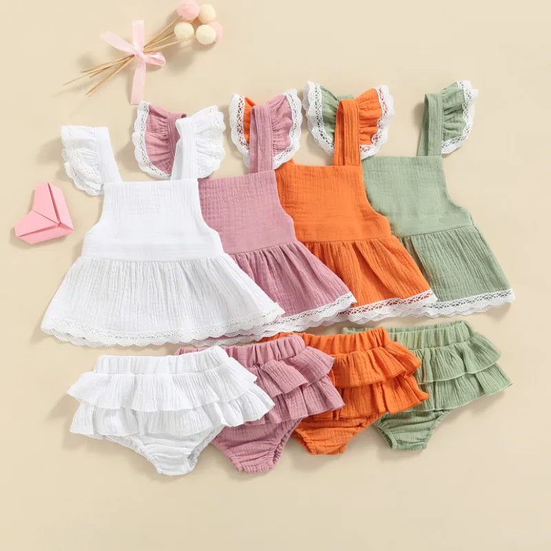 Baby Girl Dress Set, Lace Hem Decor Ruffle Suspender Skirt Matching Elastic Waist Shorts
Baby Girl Dress Set, Lace Hem Decor Ruffle Suspender Skirt Matching Elastic Waist Shorts