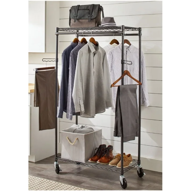

Better Homes & Gardens Double Hanging Garment Rack, 38.2in Wx 23.6in Dx 66.1in H, Gunmetal Finish clothing rack , Gray
